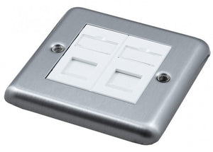 FACE PLATE METAL 2 PORT CAT 6 PRE-LOADED 86x86mm